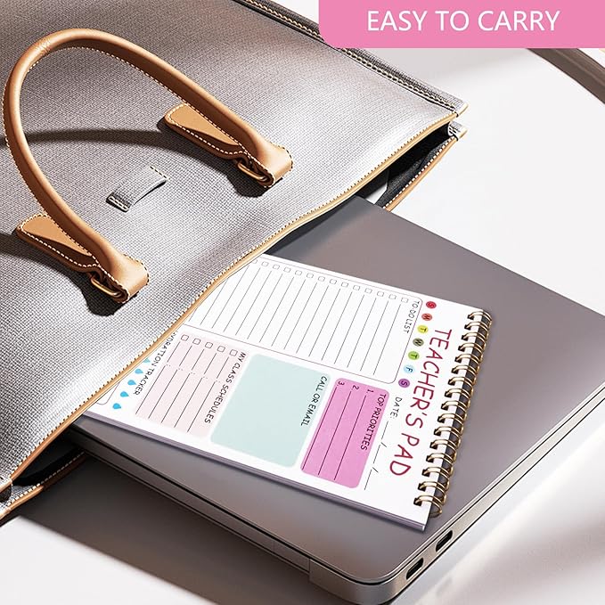 Newkita Teacher To Do List Notepad, 8.3x5.8 Inch Teacher Notepad, Spiral Checklist Notebook for Class Schedules, Daily Planner, School Tasks and Goal Setting (Pink)