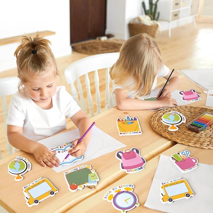 Xqumoi 30 Pack Back to School Sticky Notes - Blackboard Apple Book Globe Bus Shaped Self-Adhesive Writing Memo for Kids Teens Welcome Back Gift School Classroom Office Home Reminder Notepad Supplies