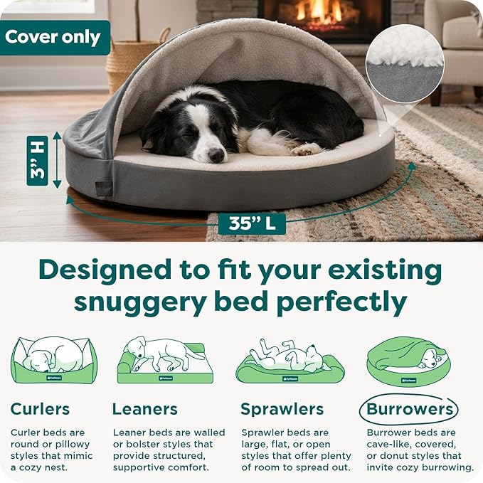 Furhaven Replacement Dog Bed Cover Sherpa & Suede Snuggery, Machine Washable - Gray, 35-inch