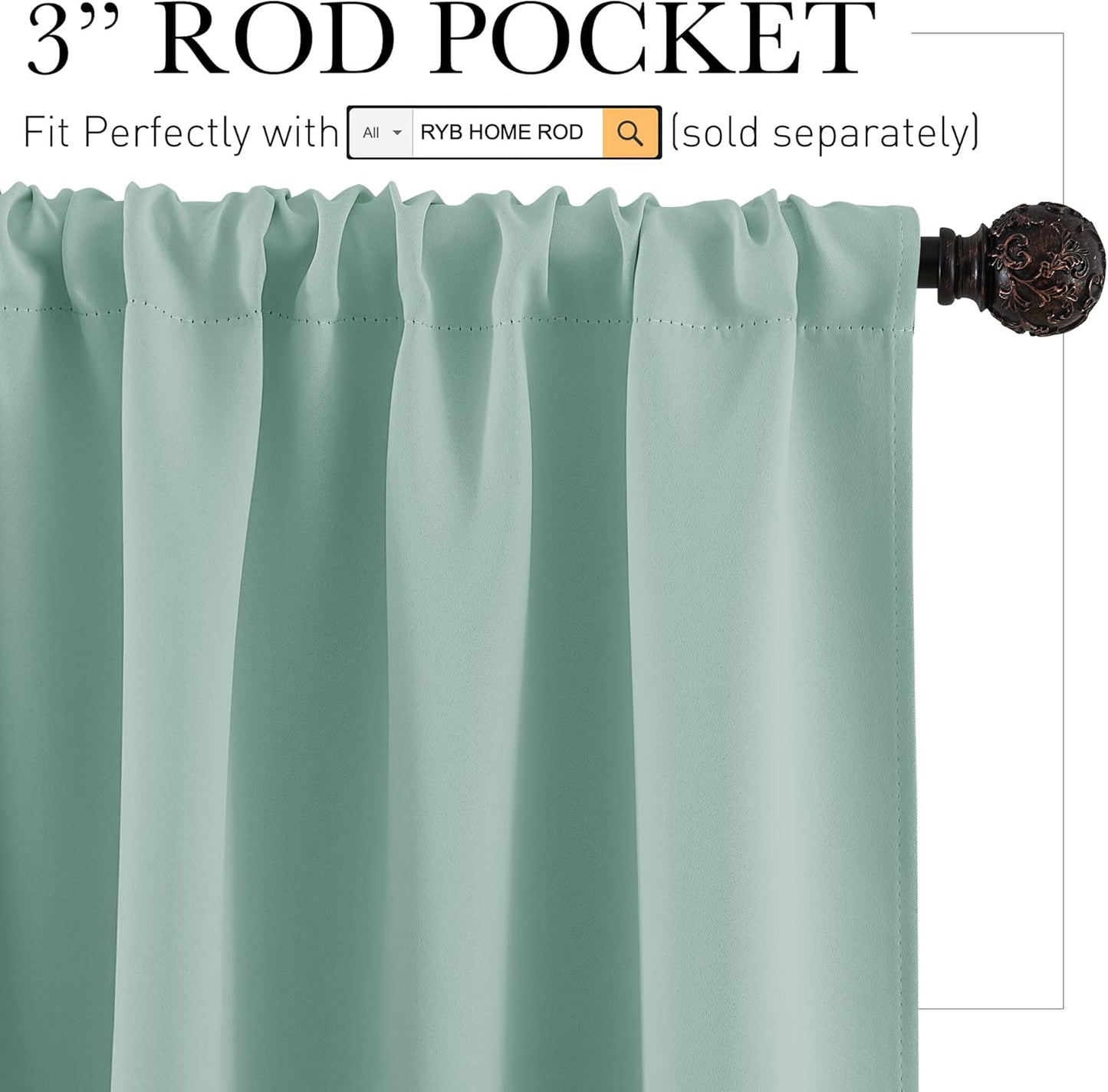RYB HOME Room Darkening Kitchen Curtains, Farmhouse Small Window Drapes Rod Pocket Energy Efficient Privacy Shades for Nursery Girls Room Classroom, Aqua, W42 x L45 inches, 2 Panels Set