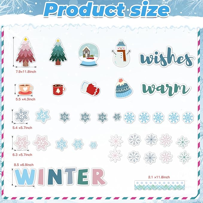 Winter Bulletin Board Decoration Warm Winter Wish Bulletin Board Set Snowflakes Snowman Cutouts Classroom Decoration for School Chalkboard Wall Door Holiday Christmas Xmas Supplies