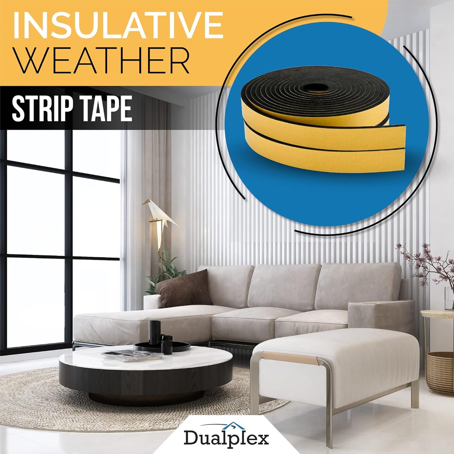 High Density Foam Weather Stripping Door Seal Strip Insulation Tape Roll for Insulating Door Frame, Window, Air Conditioner | Self Adhesive Sealing Weatherstrip (Black, 1 in 3/4 in x 13 Ft)