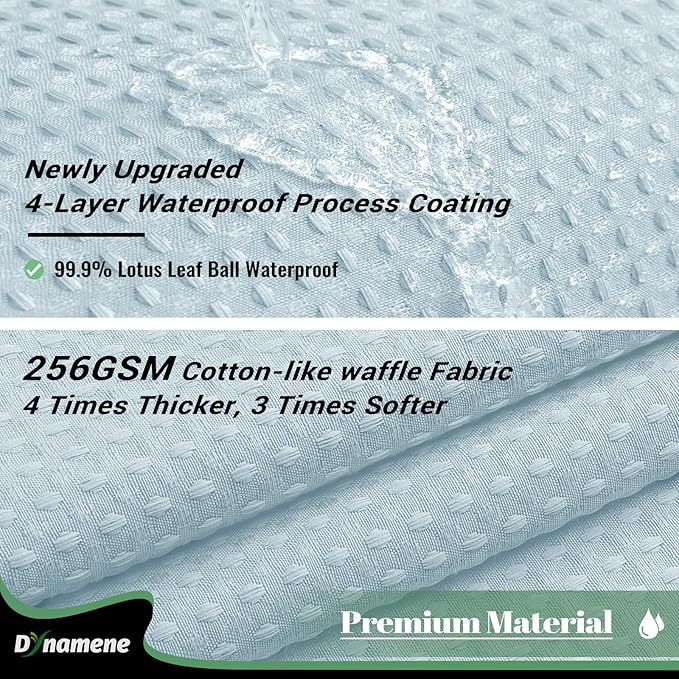Dynamene 78 Inch Long Shower Curtain, Tall Waffle Fabric Shower Curtains for Bathroom, Hotel Waterproof Cloth Shower Curtain Liner Set with Hooks, Snap in Liner, Mesh Top Window, Fog Blue, 72x78