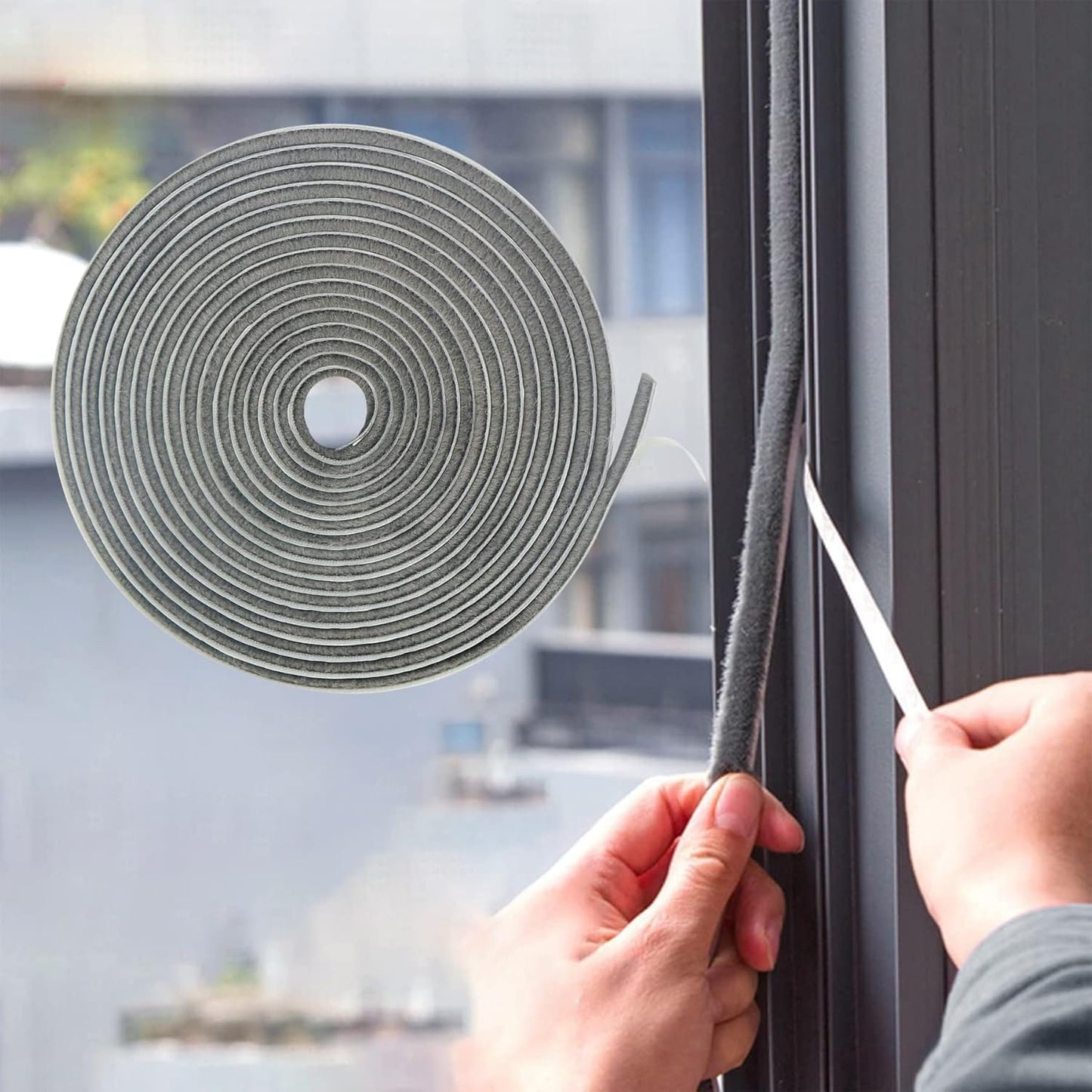 65FT Brush Weather Stripping, Neat Pile Self Adhesive Seal Strip for Windows and Door, Weatherstrip for Soundproofing, Windproof, Dustproof, Stronger Stickiness, 0.35'' Wide x 0.35'' Thick, Grey