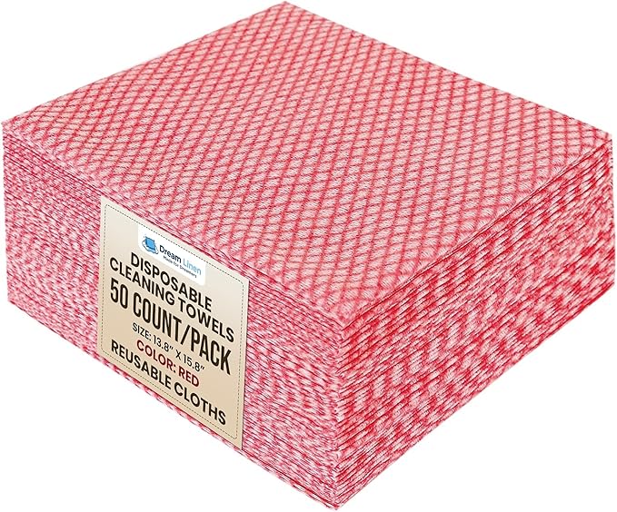Disposable Cleaning Cloths, 50 Packs, 13.8"x15.8" Reusable Kitchen Towels, Soft Absorbent Multipurpose Household Cleaning Towels, Disposable Dish Cloths for Kitchen, Stove, Bathroom, Handy Wipes, Red