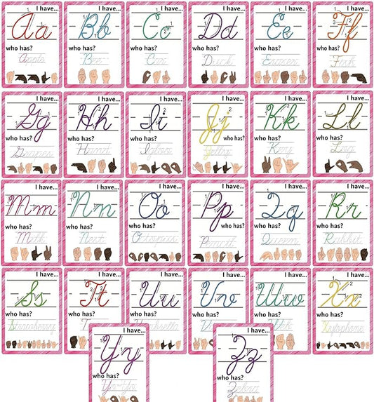 ASL Abc's Flash Cards for Toddlers, 36 Sign Language with Cursive,Numbers |Montessori ASL Bundle I Have... Who has? Game for Homeschool Supplies,ELs/ESOLs/ENLs, Deaf/Hard of Hearing Students