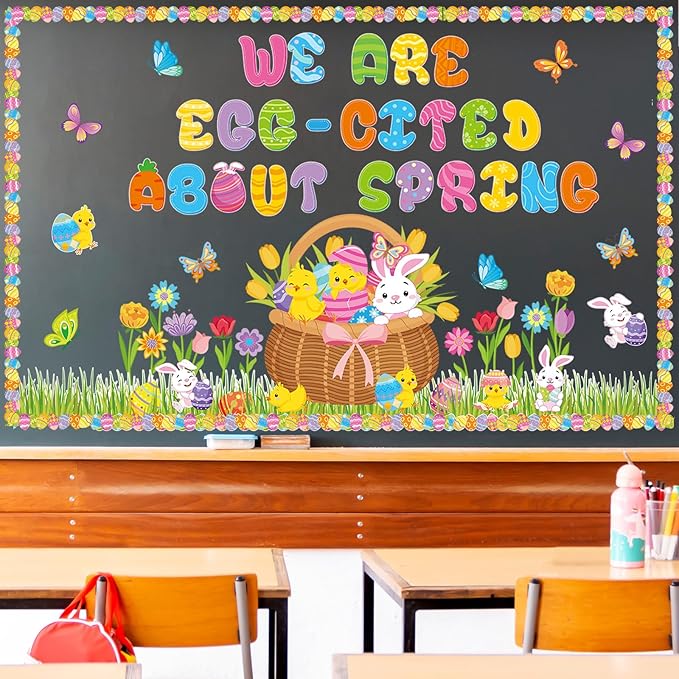 Pasimy Easter Bulletin Board Decorations Set Christian Easter Classroom Decorations Easter Bunny Egg Paper Cut Outs for School Nursery Spring Easter Birthday Party Supplies(Bunny)