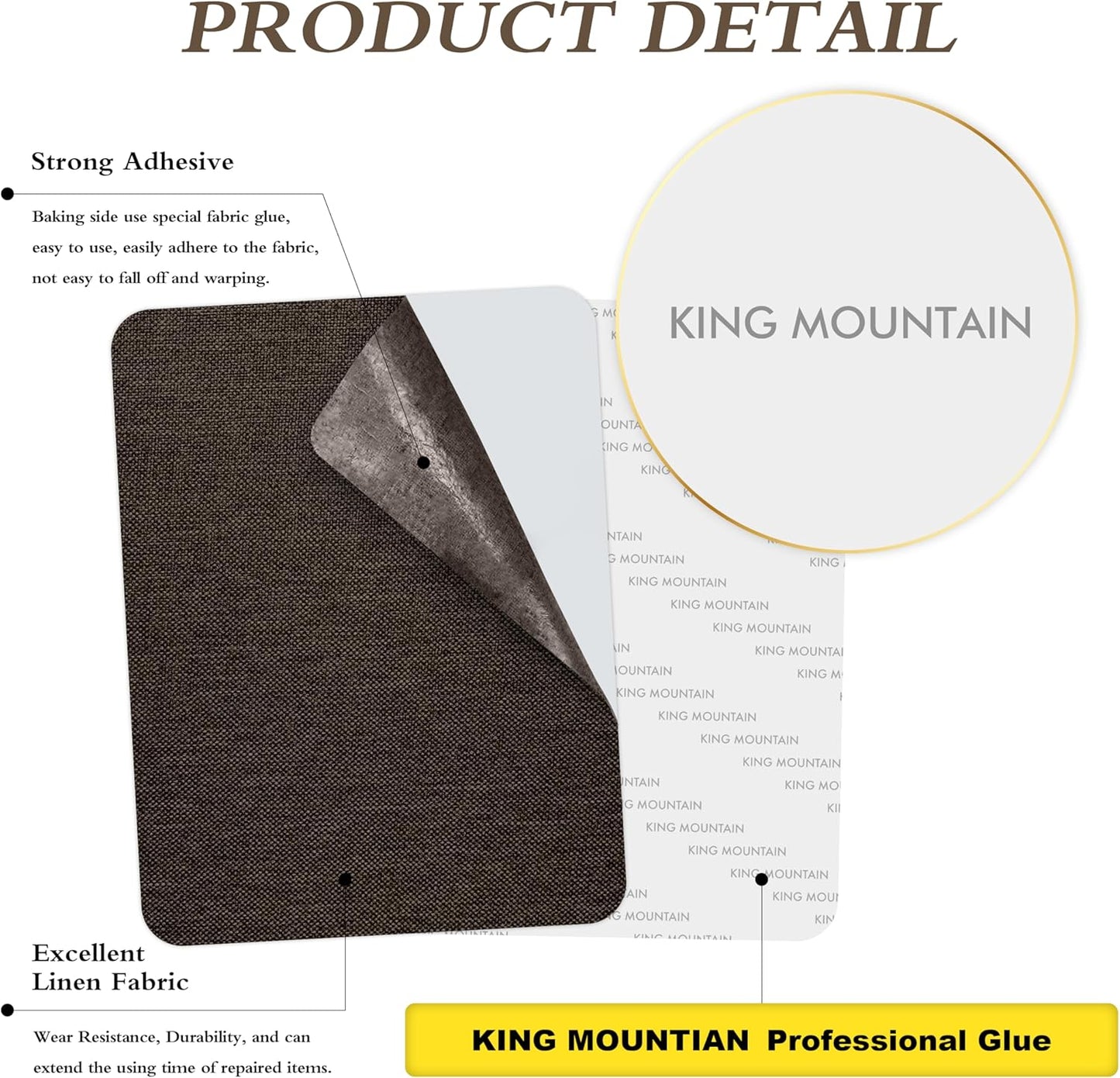 KING MOUNTAIN Coarse Linen Repair Patches, Self-Adhesive Linen Fabric Patches, 8X11 inch, Multi Color, Can be Used for Linen Sofa Repair and Linen Clothes Repair(8" x 11",Chocolate Brown)