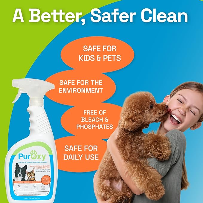 Pet Odor & Stain Remover, 32oz Trigger Spray – Bleach-Free, Ammonia-Free Stabilized Peroxide – Fast Odor Knockdown, Low Residue – Carpet, Upholstery, Tile, Sealed Wood & Artificial Turf