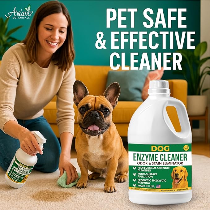 Aviano Enzyme Cleaner for Dog – 1 Gallon – Made in USA – Pet Urine Enzyme Cleaner for Tile, Hardwood, Furniture, Bedding, and Drains – Eliminates Odors with Fresh Lemon Scent