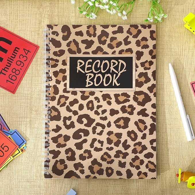 Teacher Record Book Teacher Grade Book 2026-2027 Leopard Spiral Bound Record Class Planner 2026 Gradebook Animal Print Office Favors for Classroom Attendance Decoration Double Sided Printing