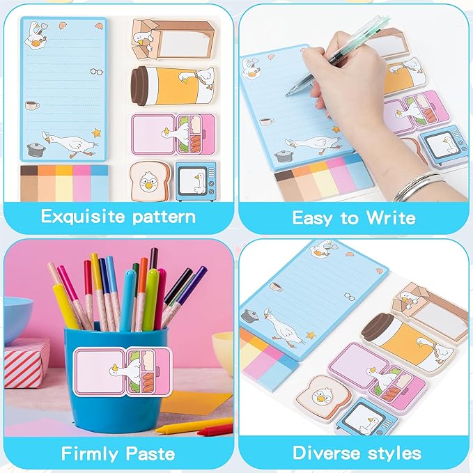B1ykin Cute Sticky Notes Set - Just A Silly Goose Self-Stick Notes Pad, 550 Sheets Writing Memo Pages Sticky Notepad for Teacher Appreciation Gifts, School Office Party Favors Supplies (Funny Goose)