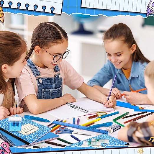 39 Pcs Back to School Supplies Essentials Bundle Include Pencils Scissors Ruler Eraser Crayon Sharpener Notebook Pencil Case Folder Notebook(Blue)