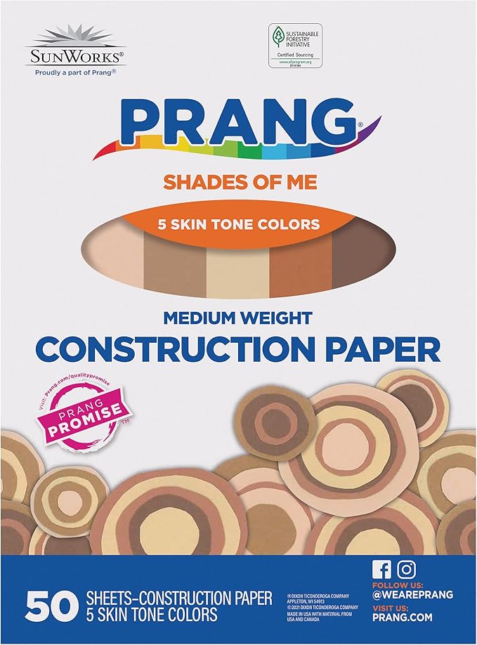 Prang (Formerly SunWorks) Shades of Me Construction Paper, 5 Assorted Skin Tone Colors, 12" x 18", 50 Sheets