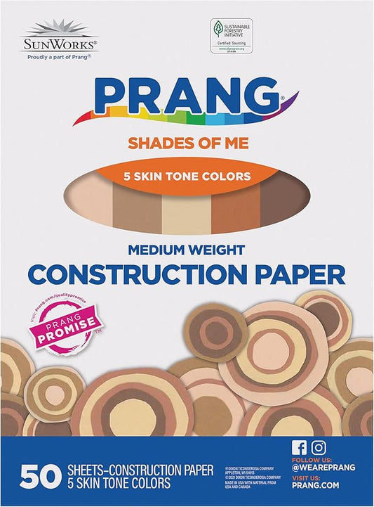 Prang (Formerly SunWorks) Shades of Me Construction Paper, 5 Assorted Skin Tone Colors, 12" x 18", 50 Sheets