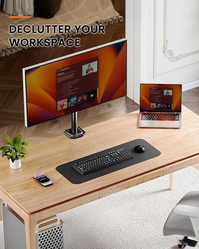 Ergear Monitor Mount for Most 13-32" Computer Screens up to 17.6lbs, Improved LCD LED Monitor Riser, Adjustable Height and Angle, Single Gaming Desk Mount Stand, Black, EGCM12