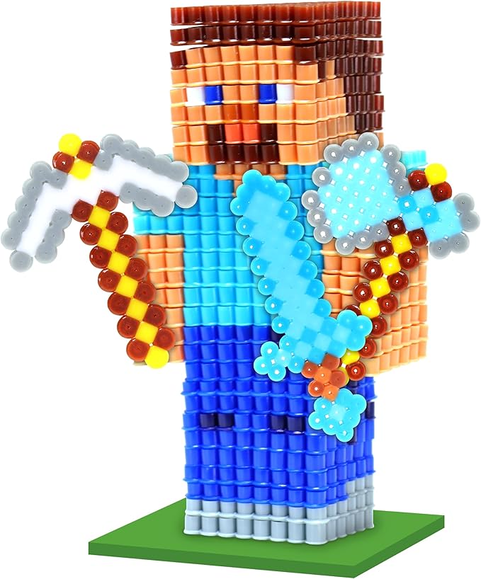 Minecraft Pixel Creations Bead Kit 2500 Beads with Pegboards & Templates Build Characters & Tools from, Encourages Hands-on STEM-Based Play Craft Set for Kids Ages 6+