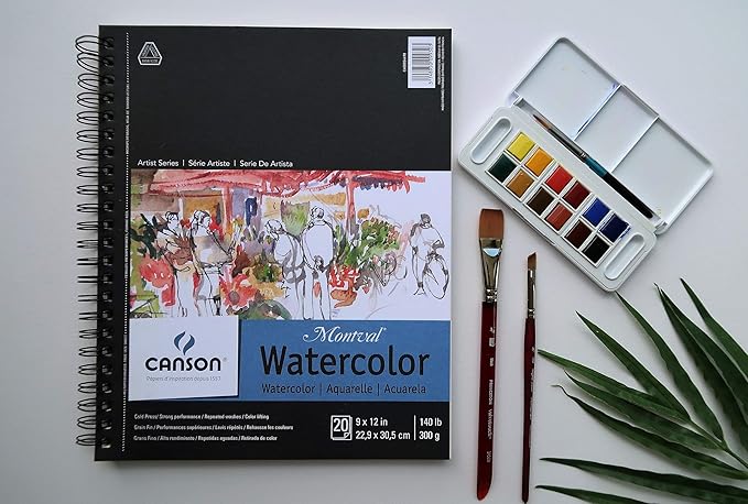 Canson Artist Series Montval Watercolor Paper, Foldover Pad, 9x12 inches, 12 Sheets (140lb/300g) - Artist Paper for Adults and Students - Watercolors, Mixed Media, Markers and Art Journaling