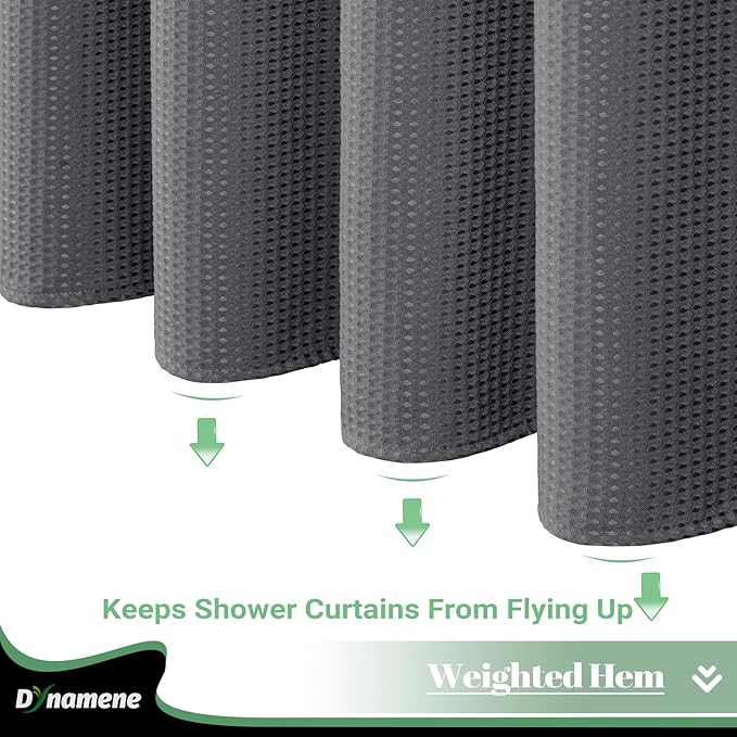 Dynamene Fabric Shower Curtain with Snap in Liner, Waffle Hotel Shower Curtains for Bathroom, Washable Waterproof Cloth Shower Curtain Liner Set with Hook, Mesh Top Window, 72x72, Charcoal Grey