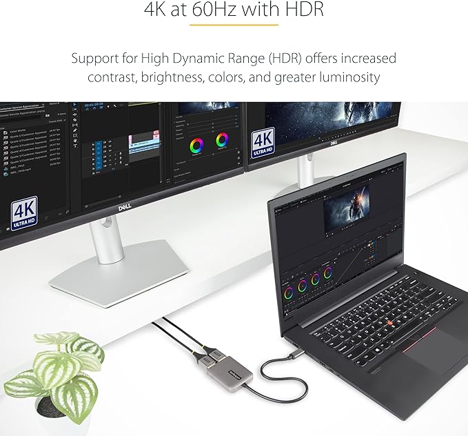 StarTech.com USB-C to Dual Displayport 1.4 Adapter, USB Type-C Muliti-Monitor MST Hub, Dual 5K 60Hz DP Laptop Display Extender / Splitter, HDR, Extra-Long Built-In Cable, Windows Only (MST14CD122DP)