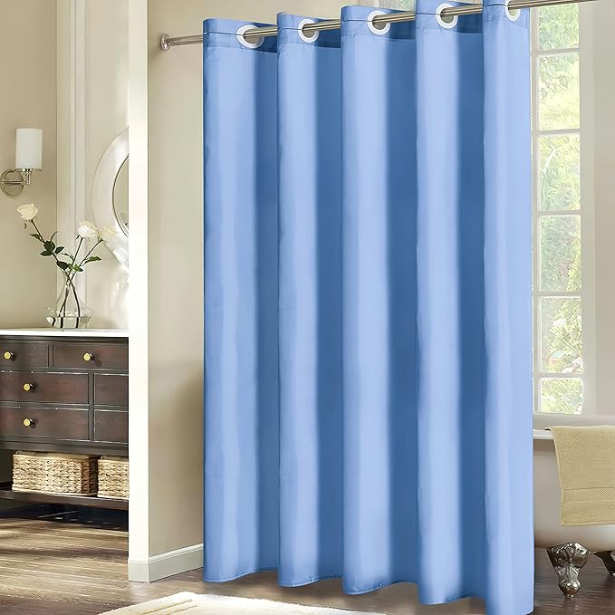 Blue No Hook Shower Curtain,Extra Long Shower Curtain Liner 78 Length,Ployester Fabric Bathroom Curtains with 10 Plastic Split Grommets,Waterproof & Machine Washable,72x78 Inch