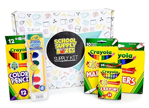 School Supply Boxes Artistic Essentials Back to School Bundle | 1 Box - 99 Pieces per Box Back to School Essentials | Includes Markers, Coloring Products, Water Colors, Pencils, Paper, & More