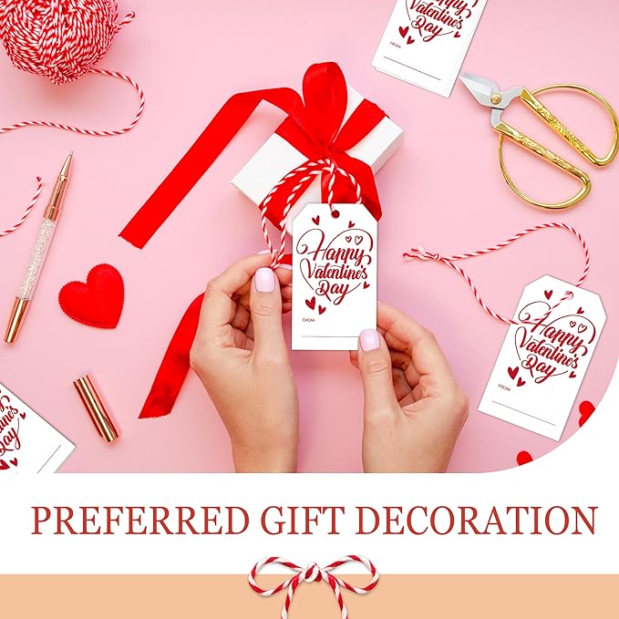 50Pcs Happy Valentines Tags for Bags - Valentine Gift Tags with String, Hanging Paper Gift Label for Wrapping Treat Bag, Idea Valentines Activity School Classroom Party Favors