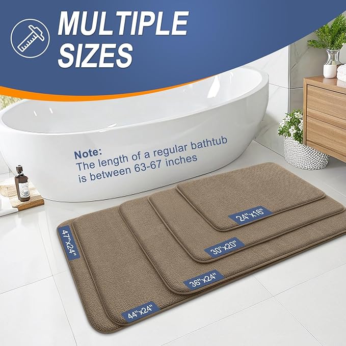 OLANLY Thick Memory Foam Bath Mat Rug 47x17, Extra Soft Absorbent Bathroom Rug, Quick Dry Bath Mats, Non-Slip, Machine Washable Carpet for Bathroom, Tub and Shower, Home Decor Accessories, Tan