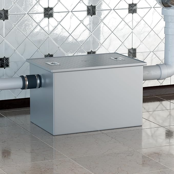 50 LB Commercial Grease Interceptor 25 GPM, Grease Trap with 3" Non-Threaded Connections, perfect ofr Kitchen, Restaurant, Hotel, Bar, Cafe, School