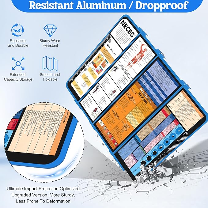 Nursing Clipboard Foldable-4 Layers Aluminum Nurse Foldable Clipboard Nursing Medical Edition Cheat Sheets, Pocket Size Pen Clip for Nurses Students School and Doctors- Blue