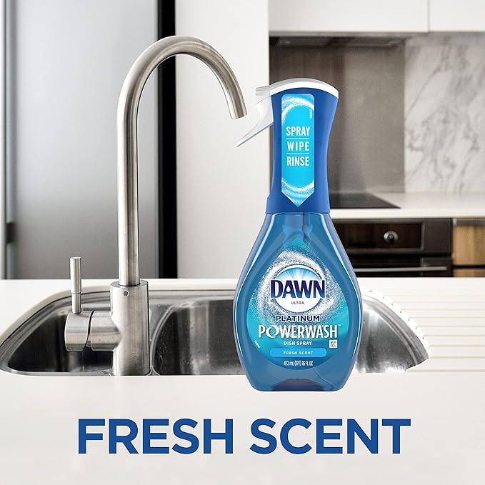Dawn Platinum Powerwash Dish Spray, Dish Soap Liquid, Fresh Scent Bundle, 1 Spray + 3 Refills, 16oz Each (Pack of 4)