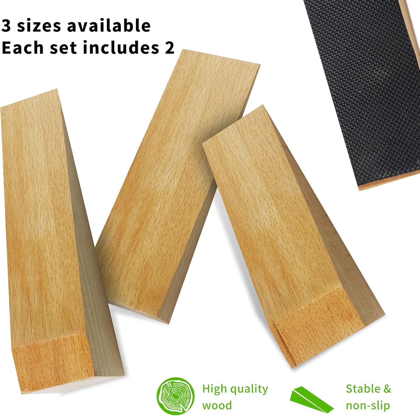 4 Pack Wooden Door Stop - Non-Slip Door Stoppers for Floor - Door Wedges for All Door Types and Surfaces - Each Door Stopper 2inch Thick, 6.3inch Long with Rubber