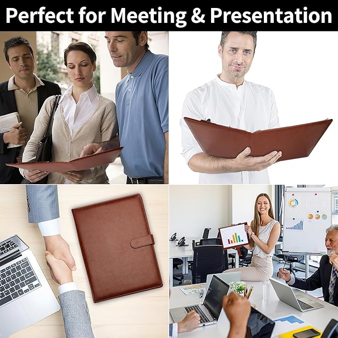 Professional Padfolio with Clipboard, Faux Leather Portfolio Folder Binder, Legal Pad Holder for A4 Letter Size Notepad, Resume, Writing Pad, Ideal Organizer for Business Office Conference (Brown)