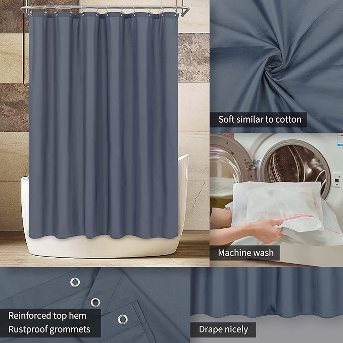 ALYVIA SPRING Stall Fabric Shower Curtain Liner Waterproof - Soft & Lightweight Small Shower Curtain with Magnets for Narrow Stall Size, Machine Washable - 36x72, Stone Blue