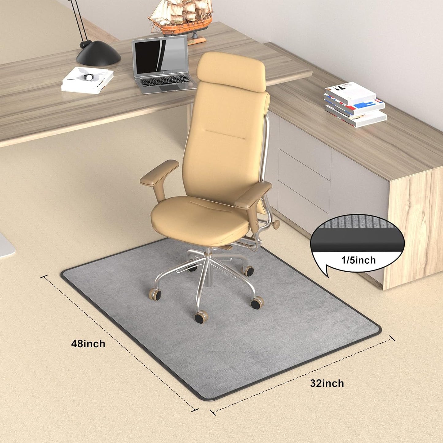 Heavy Duty Office Chair Mat for Carpet and Hardwood Floor Bohemian Desk Chair Mat Rug 36'' x 48'' Corduroy Surface Floor mats for Office Home