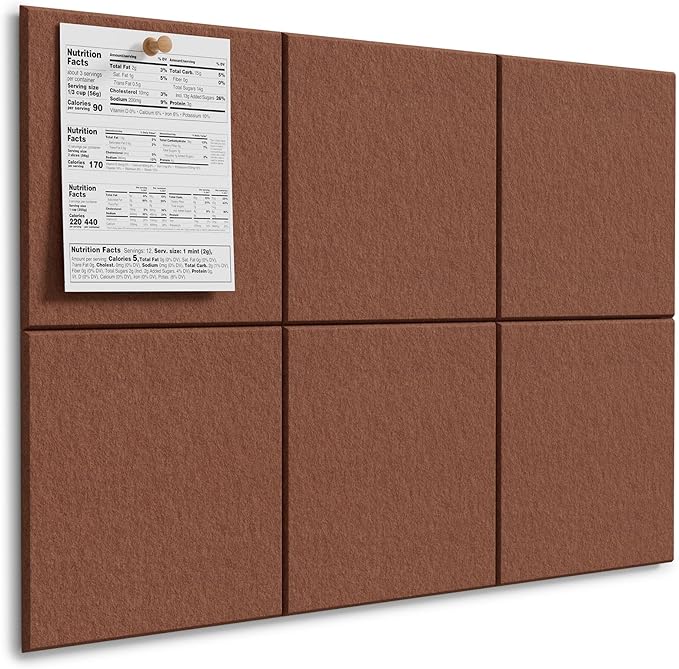 MaxGear Large Cork Board for Wall 36" x 24", Chocolate Brown Bulletin Board, 6 Pack Felt Wall Tiles with Pushpins, Cork Boards for Office Push Pin Board Tack Board Felt Board