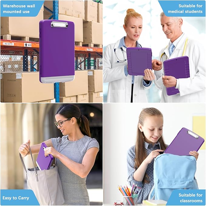 Hongri Clipboard with Storage with Pen Holder, Folder Nursing Clip Board 8.5 x 11 Foilo-Side Opening, High Capacity, Light Weight for Teachers, Classroom. Size 14 x 9.6 x 1.2 in(Purple)