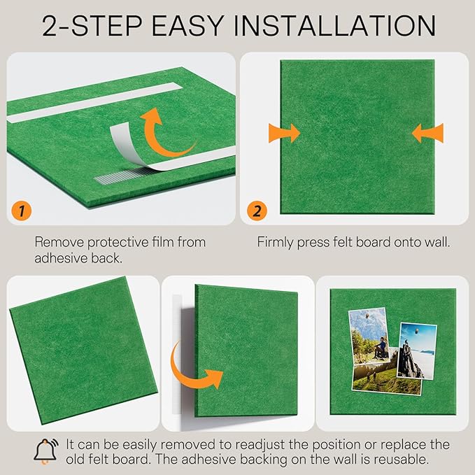 MaxGear Large Cork Board for Wall 36" x 24", Emerald Green Bulletin Board, 6 Pack Felt Wall Tiles with Pushpins, Cork Boards for Office Push Pin Board Tack Board Felt Board
