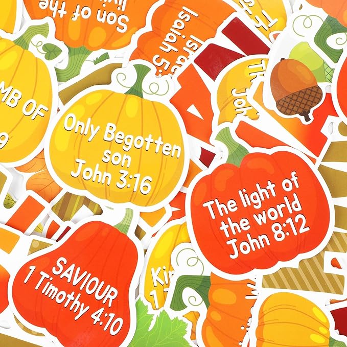 Thanksgiving Fall Christian Bulletin Board Decoration Set Religious Pumpkin Cutouts Autumn Bible Bulletin Board for Kid Preschool Classroom Chalkboard Party Decor Sunday School Church Wall(Jesus Name)