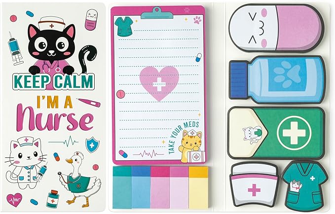 B1ykin Cute Sticky Notes Set - Keep Calm I’m A Nurse Self-Stick Notes Pad, 550 Sheets Writing Memo Pages Sticky Notepad for Teacher Appreciation Gifts, School Office Party Supplies (Funny Nurse)