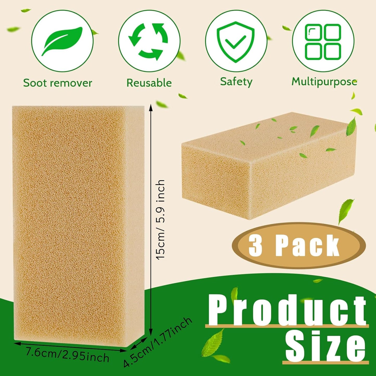Tessco for you 3 Pcs Reusable Soot Eraser Sponge for Dry Cleaning - Effective Soot Remover for Pet Hair, Dust, and Dirt on Painted Walls, Books, and Car Interiors