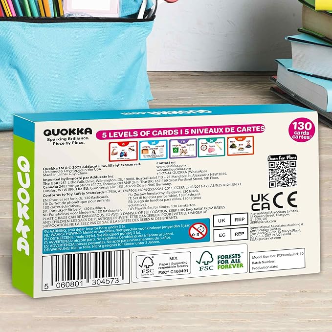 QUOKKA Phonics Flash Cards for Kids Ages 4-8 – 20 Phonic Stages 260 Card Games for Kids Ages 3-5 and 6-8 – Learn to Read Games & Reading Manipulatives for Phonemic Awareness – Alphabet CVC Blends etc