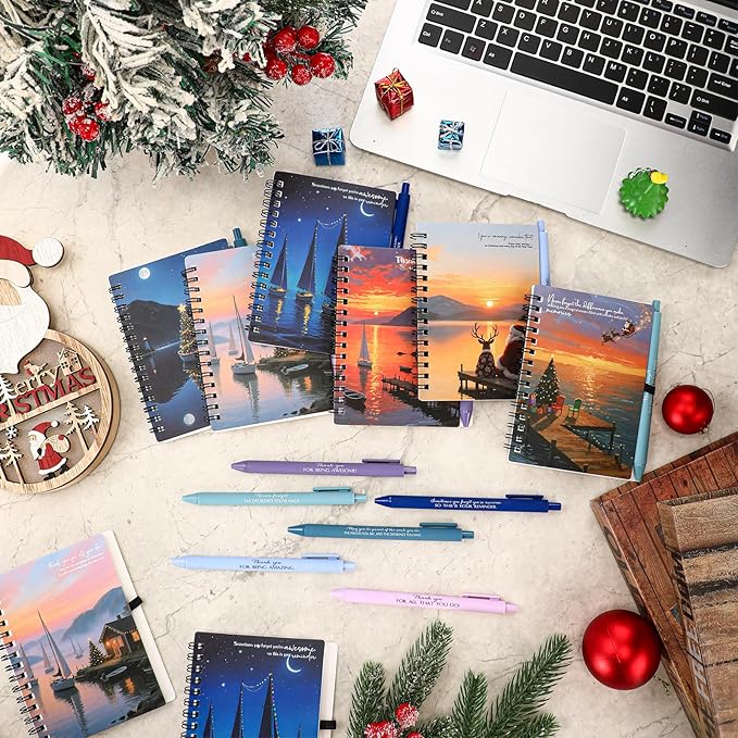 Sayglossy 48 Pcs Inspirational Notebooks Bulk Coworker Positive Spiral Notebook Party Favors A6 Journal with Ballpoint Pen Classroom Office Appreciation Gift(Xmas Styles Journal)