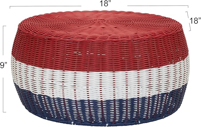 Household Essentials Handwoven Resin Ottoman Table, Red, White and Blue
