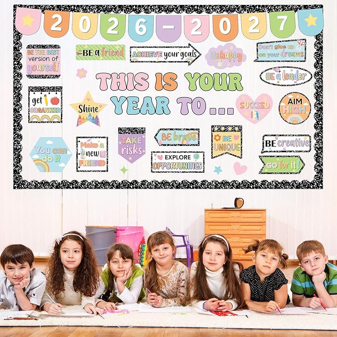 This is Your Year Bulletin Board Set Composition Notebook Classroom Decorations Welcome Back to School Paper Cutouts Positive Affirmation Bulletin Board Borders for School Wall Door Decor