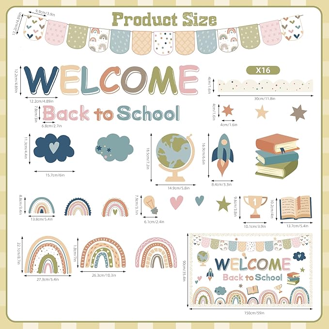 Welcome Bulletin Board Decorations Back to School Boho Classroom Decoration Boho Rainbow Welcome Back Bulletin Board Set Cutouts for School Office Chalkboard Wall Door Decor Supplies