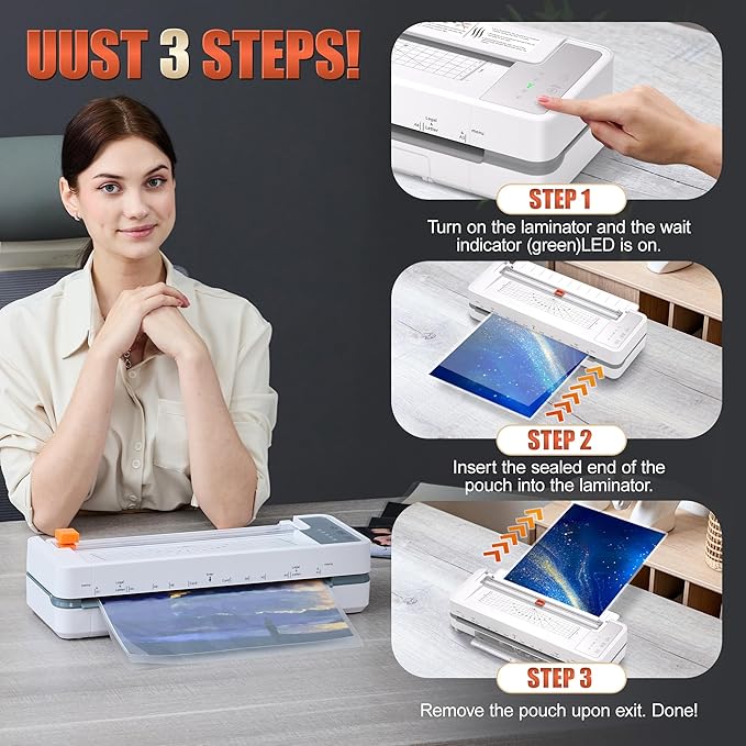 13" 4-Roller Commercial Laminator Machine, 3-10 Mil Thickness Laminating Machine, Fast 55s Warm-Up & 1000mm/min Laminating Speed for Laminating 11x17 & A3 Size, Includes 30 Sheets for Office, School