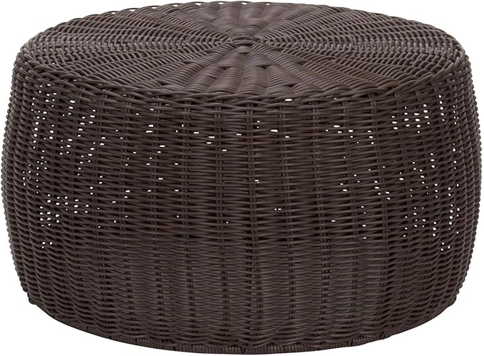 Household Essentials Handwoven Resin Storage Stool Ottoman, 16" Dia. x 9" H, Brown