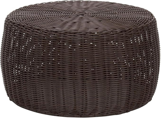 Household Essentials Handwoven Resin Storage Stool Ottoman, 16" Dia. x 9" H, Brown
