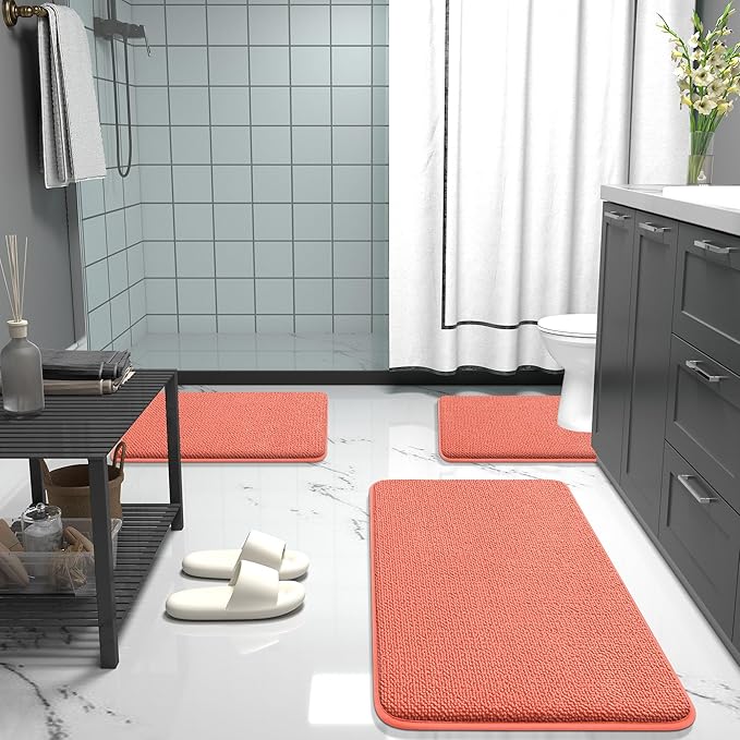 OLANLY Thick Memory Foam Bath Mat Rug 36x24, Extra Soft Absorbent Bathroom Rug, Quick Dry Bath Mats, Non-Slip, Machine Washable Carpet for Bathroom, Tub and Shower, Home Decor Accessories, Coral